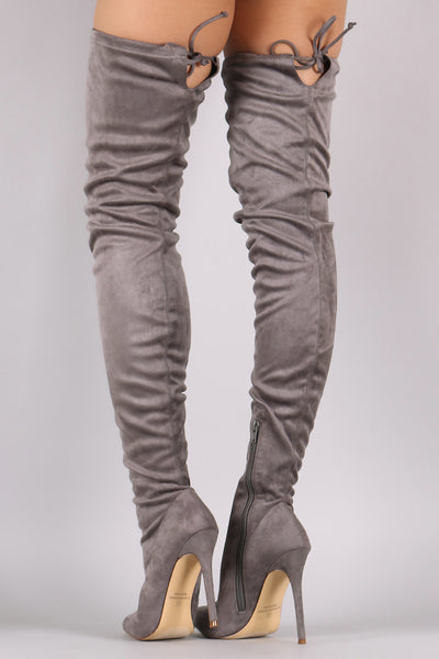 Unique - Drawstring Tie Stiletto Suede Over-The-Knee Boots