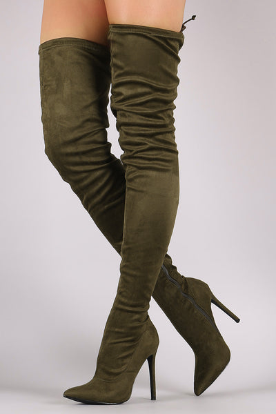 Unique - Drawstring Tie Stiletto Suede Over-The-Knee Boots