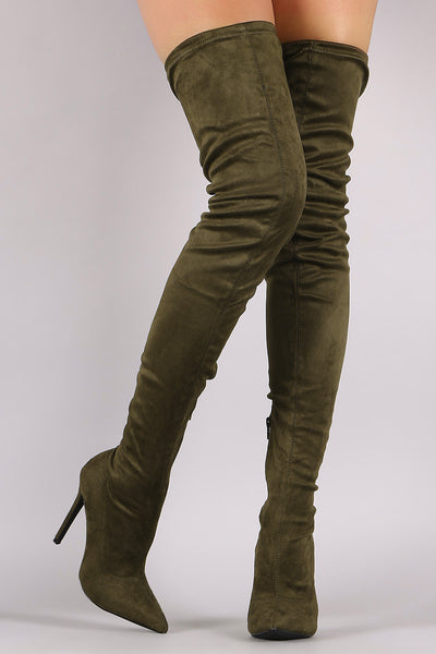 Unique - Drawstring Tie Stiletto Suede Over-The-Knee Boots