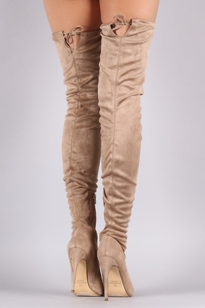 Unique - Drawstring Tie Stiletto Suede Over-The-Knee Boots