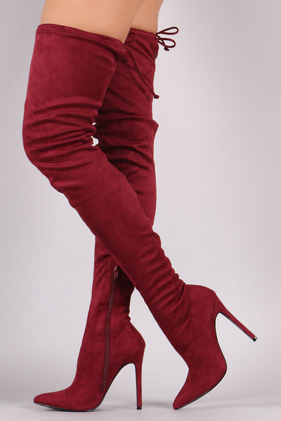 Unique - Drawstring Tie Stiletto Suede Over-The-Knee Boots