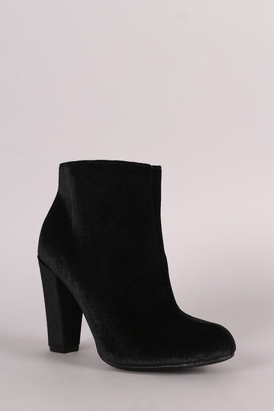 Evonne -  Velvet Almond Toe Chunky Heeled Booties