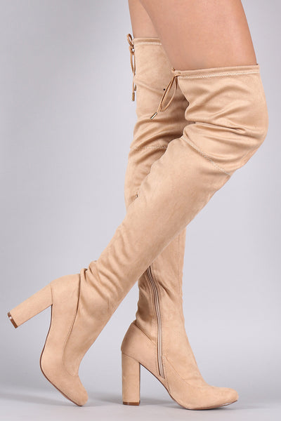 Elle - Drawstring Tie Chunky Heeled Over-The-Knee Boots