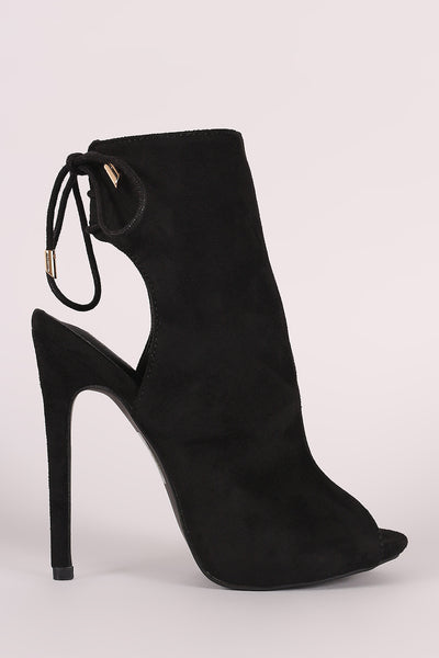 Narissa - Suede Peep Toe Back Lace Up Stiletto Mule Booties