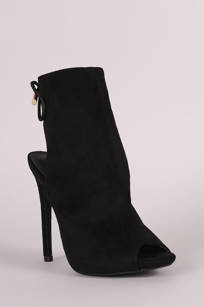 Narissa - Suede Peep Toe Back Lace Up Stiletto Mule Booties