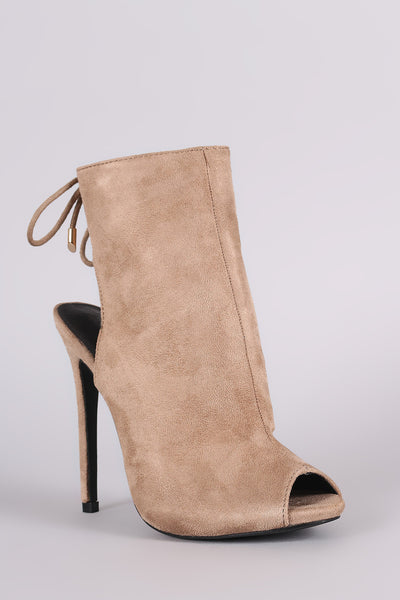 Narissa - Suede Peep Toe Back Lace Up Stiletto Mule Booties