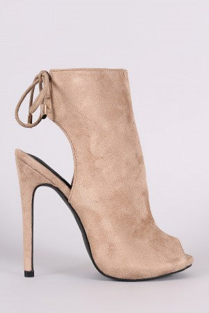 Narissa - Suede Peep Toe Back Lace Up Stiletto Mule Booties