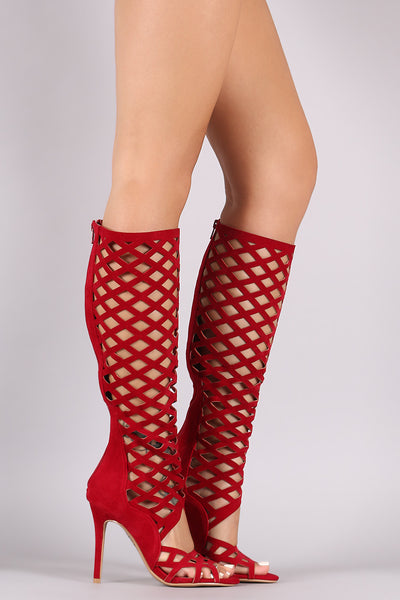 Dolly - Geometric Cutouts Knee High Heel
