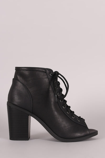 Klea - Symone - Soda Lace Up Peep Toe Booties