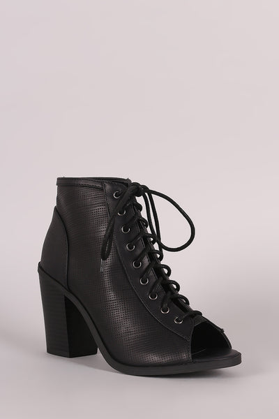 Klea - Symone - Soda Lace Up Peep Toe Booties