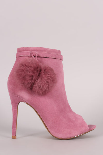 Rosey - Suede Pompom Stiletto Ankle Boots