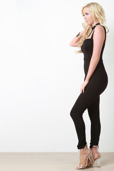 Cutout Sleeveless Fitted Choker Jumpsuit