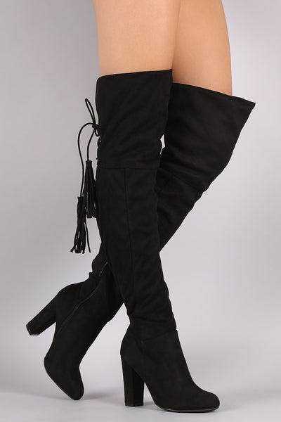 Delsa - Suede Back Tassel Lace Up Chunky Heeled Boots