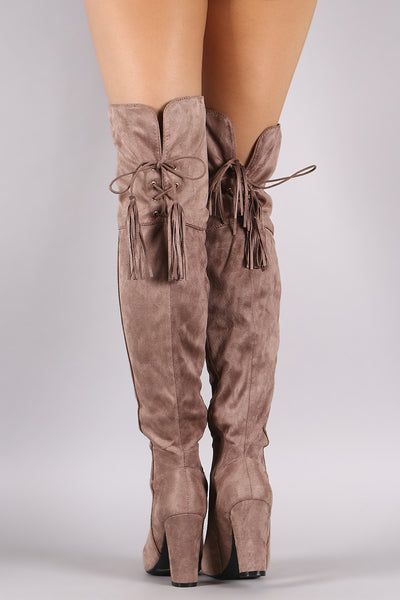 Delsa - Suede Back Tassel Lace Up Chunky Heeled Boots