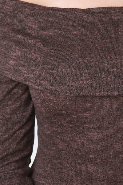 Marled Knit Fold Over Off The Shoulder Midi Dress