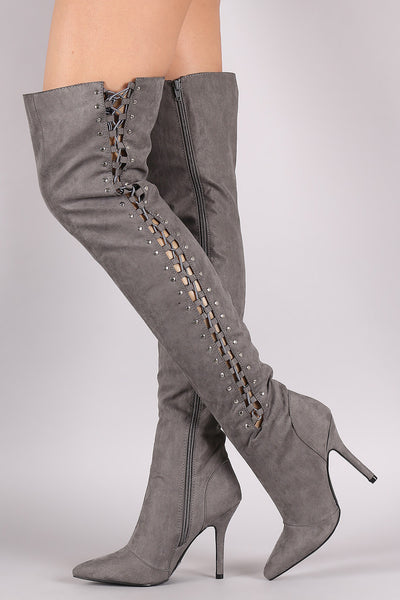 Dawn - Lace Up Over-The-Knee Stiletto Boots