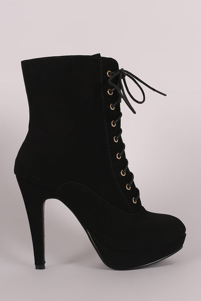 Alda - Toe Lace Up Platform Heeled Booties