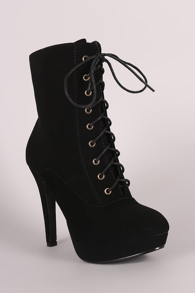 Alda - Toe Lace Up Platform Heeled Booties