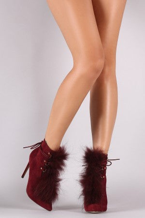 Dru- Fur Lace Up Ankle Booties