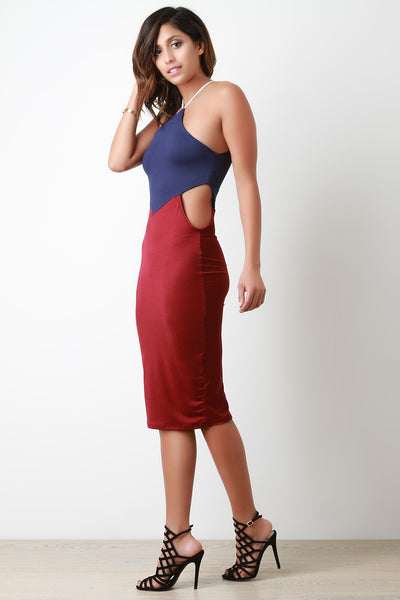 Color Blocked Halter Style Bodycon Dress