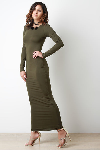 Jersey Knit Long Sleeve Pencil Maxi Dress