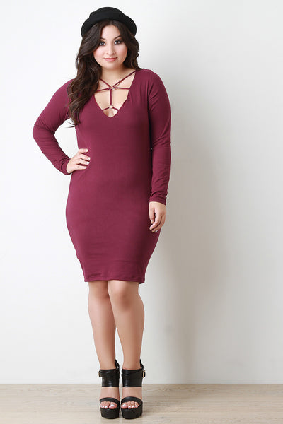 Ringlet Caged Yoke Bodycon Dress