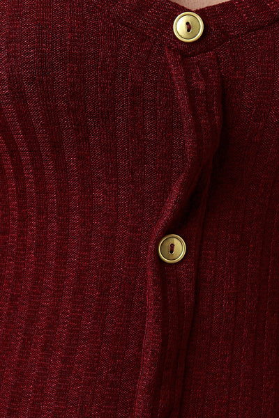 Rib Knit Button Accent Bell Sleeves Dress