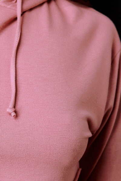 Jersey Long Sleeve Hooded Raw Crop Top
