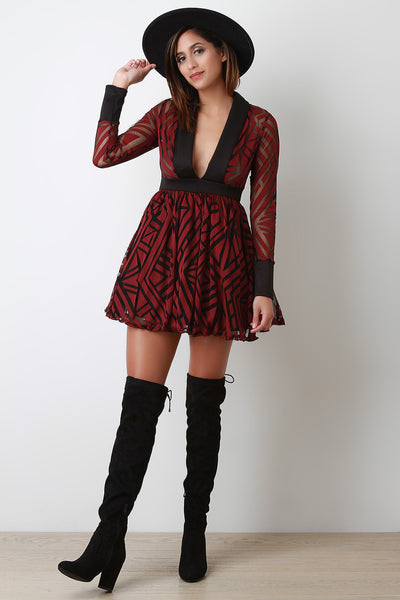 Geometrical Mesh Skater Dress