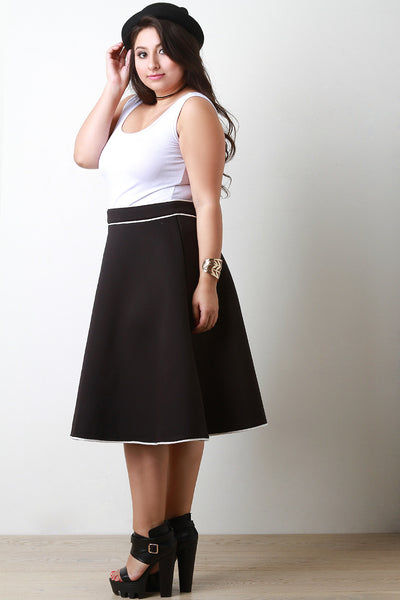 Contrast Piping Scuba Knit A-Line Skirt