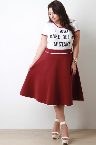 Contrast Piping Scuba Knit A-Line Skirt