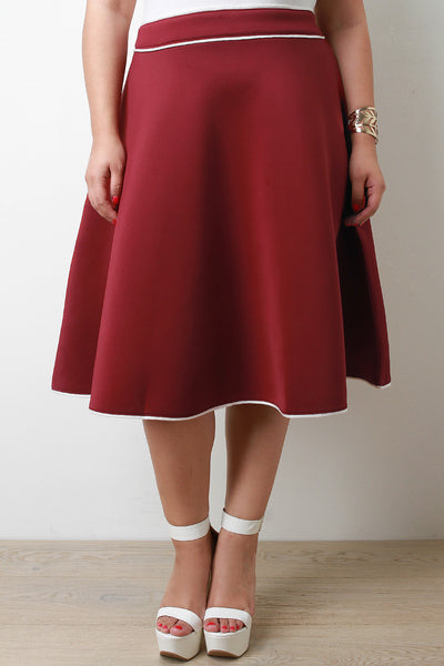 Contrast Piping Scuba Knit A-Line Skirt