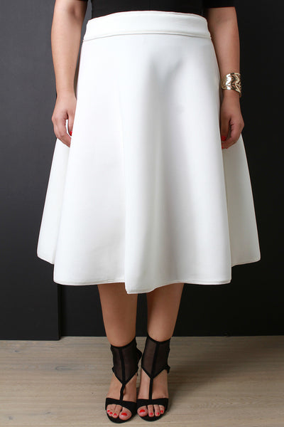 Contrast Piping Scuba Knit A-Line Skirt