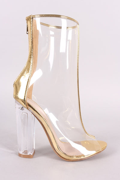 Shari Gold Trim Chunky Lucite Heeled Boots