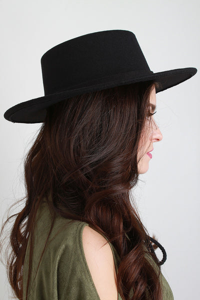 Ribbon Wool Boater Hat