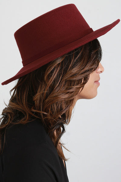 Ribbon Wool Boater Hat