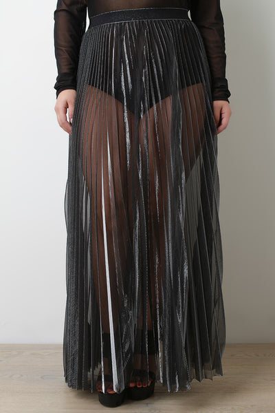 Accordion Metallic Sheer Maxi Skirt